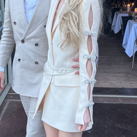 Mach Mach Dresses & Skirts - MACH & MACH Crystal Bow Blazer Mini Dress Size 36 (fits like a 2 or 4)